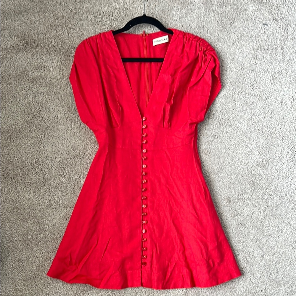 NICHOLAS Red Button-Down Linen Dress